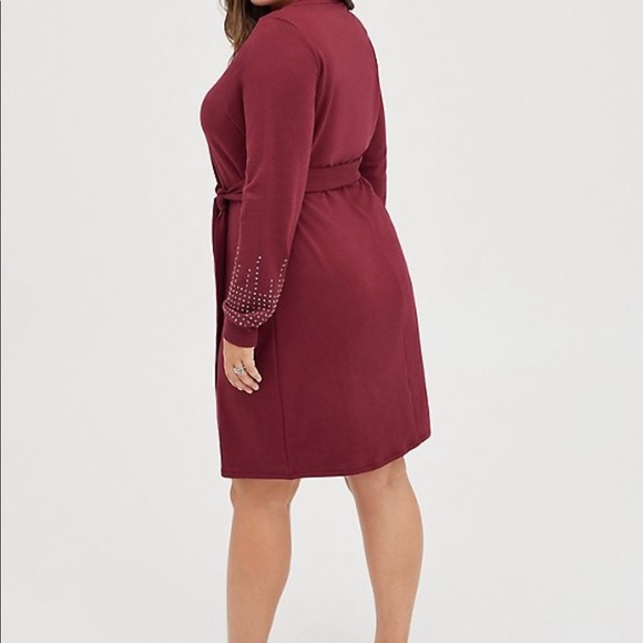 Torrid Pullover Mini Dress - French Terry Embellished Burgundy - Picture 3 of 8
